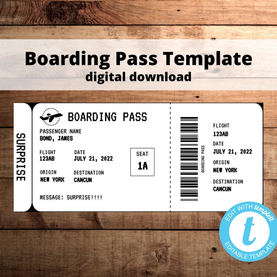 Boarding Pass Template Surprise Trip Announcement Printable | Etsy