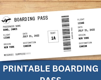 Boarding Pass Template, Surprise Trip Announcement, Printable Airplane Ticket
