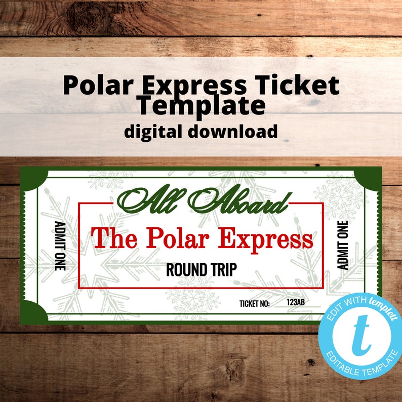 Polar Express Ticket Template, Printable Christmas Gift, Party Favor Etsy