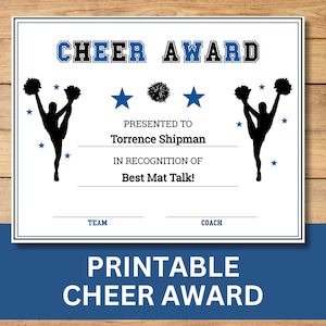 Customizable Cheerleader Award Certificate, Printable 8.5x11 Sport ...