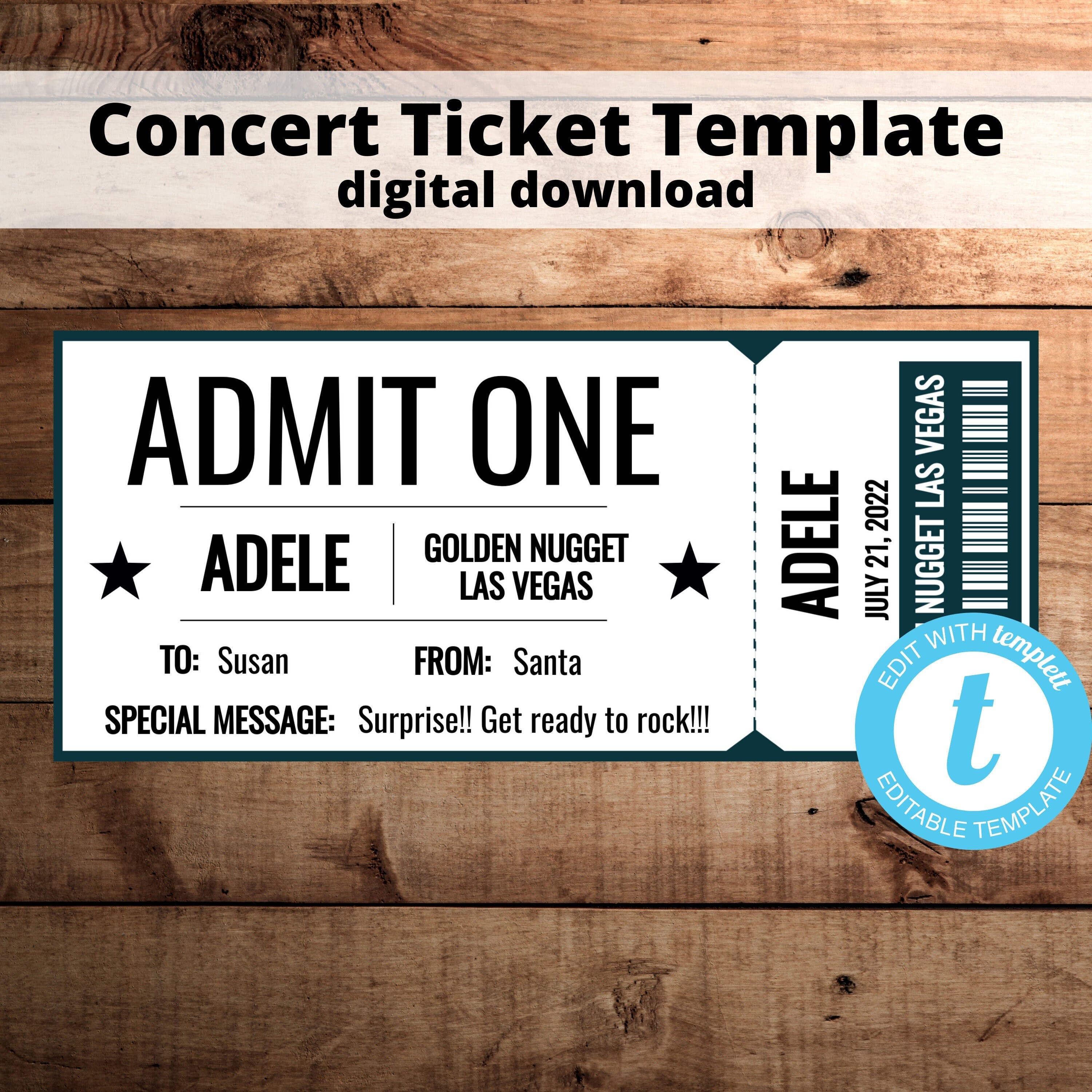Printable Event Concert Ticket Template, Surprise Concert Gift ...