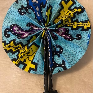 African Print Folding Hand Fan/ African Print Fan/ Handmade Leather/wood  African Print Fan