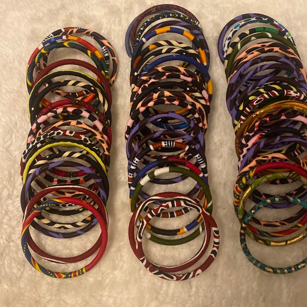 Set of 4 African Print Bracelets, Thin Layered Bangles Gift Set, Colourful African Wax bracelets, Statement African Jewellery