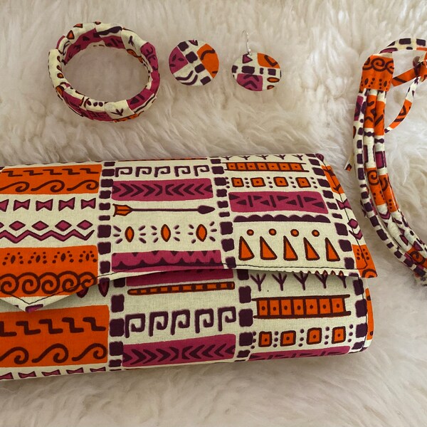 African Print Accessory Set/ Matching Jewellery Set/ African Print Clutch / Colourful African Wax Print Set