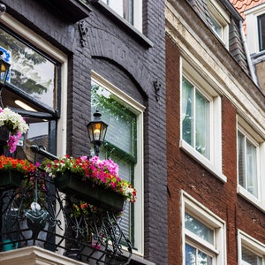 Wrought Iron Railed Balcony - Window Boxes - Amsterdam NL - Urban Setting - Wall Art - Wall Decor - 8x10 - 11x14 - 16x20 - Wall Hanging