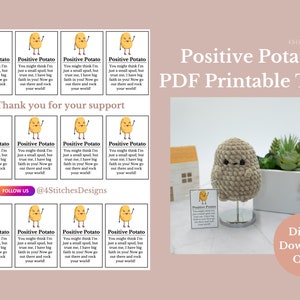 STAMPABILE Tag di patate positivo / Tag di visualizzazione per patate all'uncinetto / Tag di patate / Tag di patate di supporto emotivo / Tag di patate PDF digitale