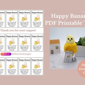 Happy Banana Plush Tag: Printable Food Tag (Digital PDF)