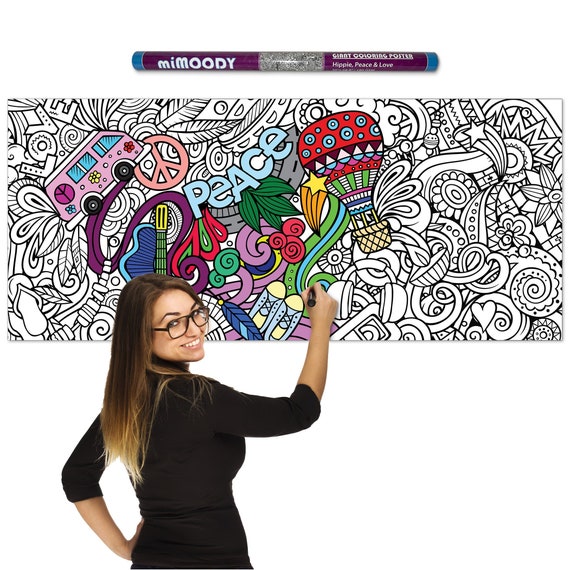 Coloring Poster Giant Hippie Peace Doodle Wall Art Large Coloring Page  Adults Kids Party Activity Wall Decor Classroom Coloring Therapy 