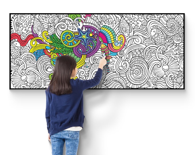 Giant Ocean Coloring Poster: Large Doodle Wall Art (30" x 68.9")