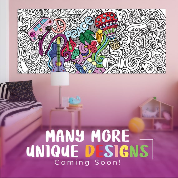 Giant Hippie Coloring Poster: Peace & Love Doodle Art (30x68.9) - Etsy