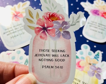 JW 2022 Year Text Watercolor Mason Jar Flower Vinyl Stickers (Spanish & English) / Scripture Stickers / Mason Jar Stickers