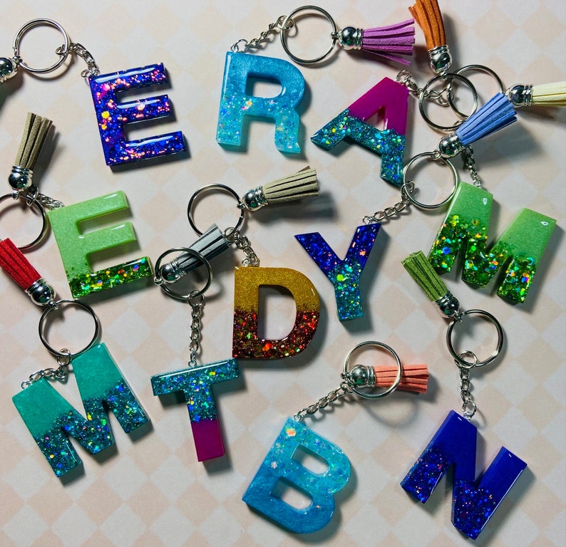 Resin Glitter Personalized Letter Keychains Etsy