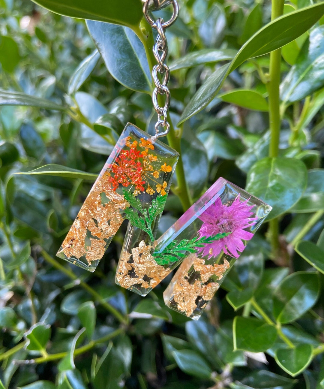 Resin Letter Keychain Dried Real Flowers