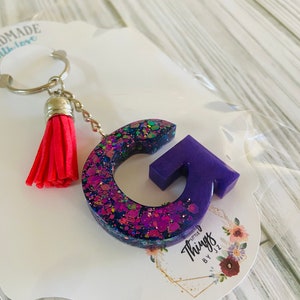 Resin Key Chains / Glitter Resin Key Chain / Customized Letter Key Chain / Letter G Resin Key Chain