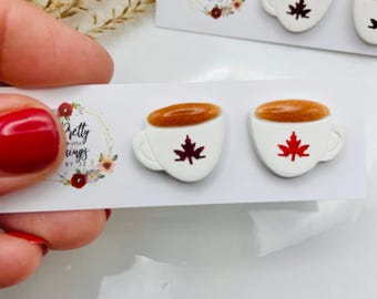 Coffee Cup Clay Studs / Coffee Cup Earrings / Fall Earrings / Fall Studs / Coffee Lover / Coffee Gifts