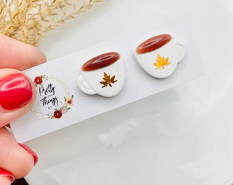 Coffee Cup Clay Studs / Coffee Cup Earrings / Fall Earrings / Fall Studs / Coffee Lover / Coffee Gifts / Hot Chocolate Earrings