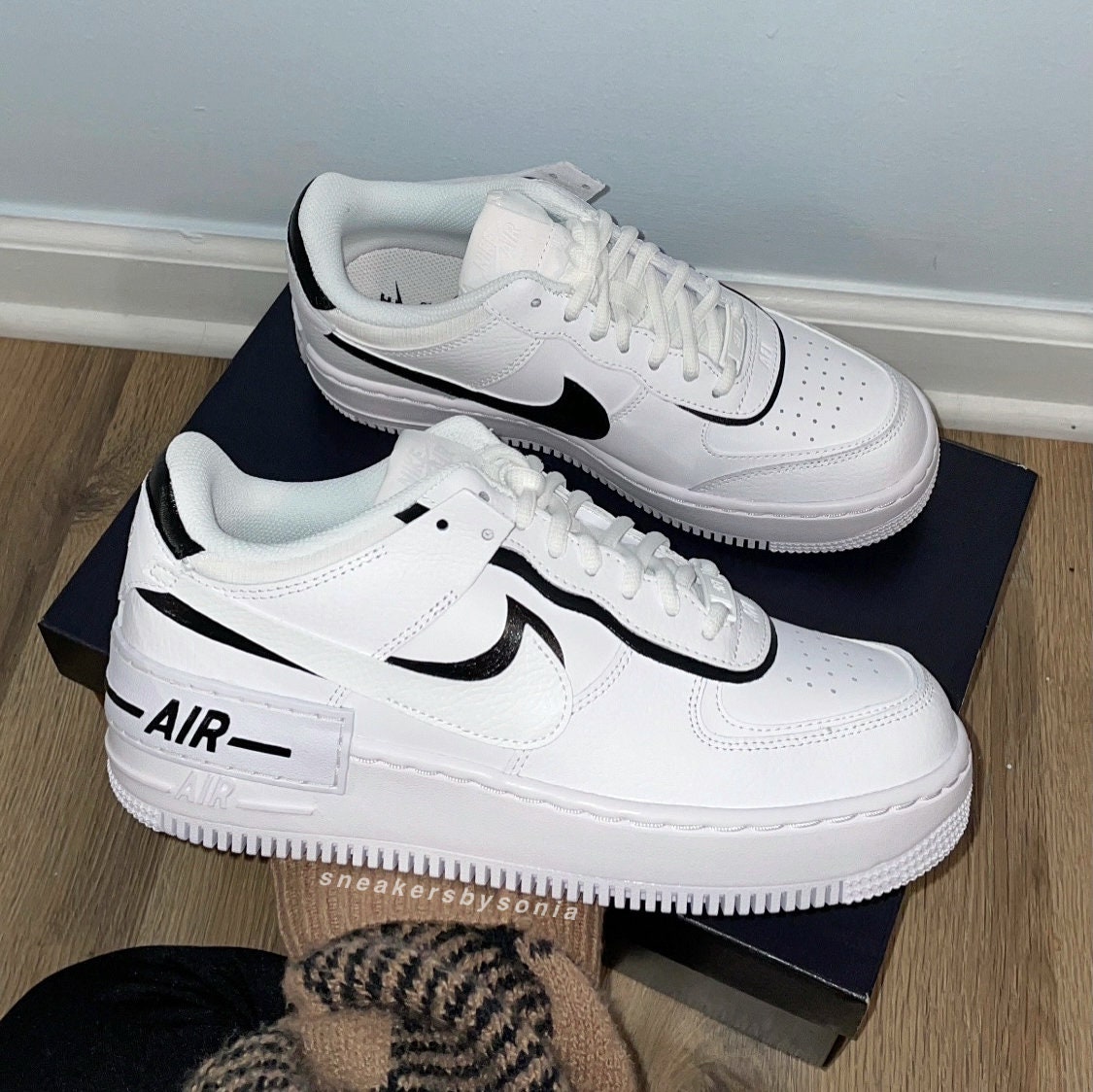 Black \u0026 White AF1 Shadow Custom Handpainted Sneakers - Etsy Australia