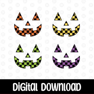 Halloween printables, Checkered jack o lantern face, Jackolantern face clipart, Pngs, Digital download