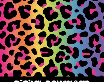 Digital paper, Rainbow leopard print, Jpeg, Digital download