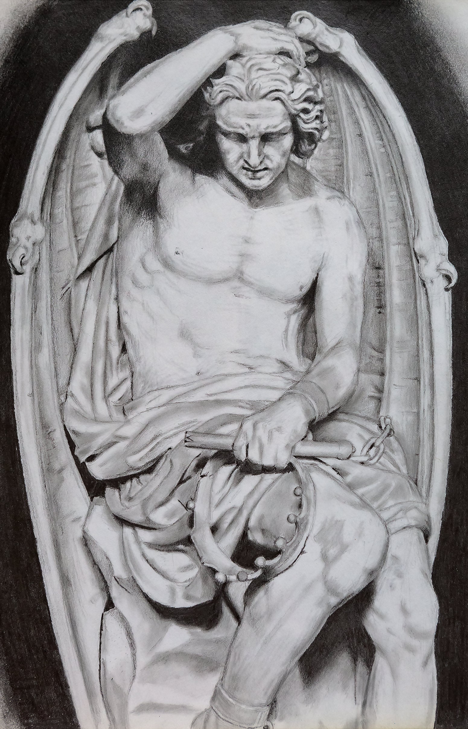 Fallen Angel Statue Art Art Print le Génie Du Mal Angel Artwork Black & White 12x18 Etsy
