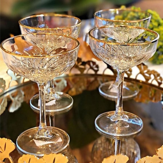 Gold Rimmed Vintage Style Coupe Glasses Cocktail Glasses Set - Etsy