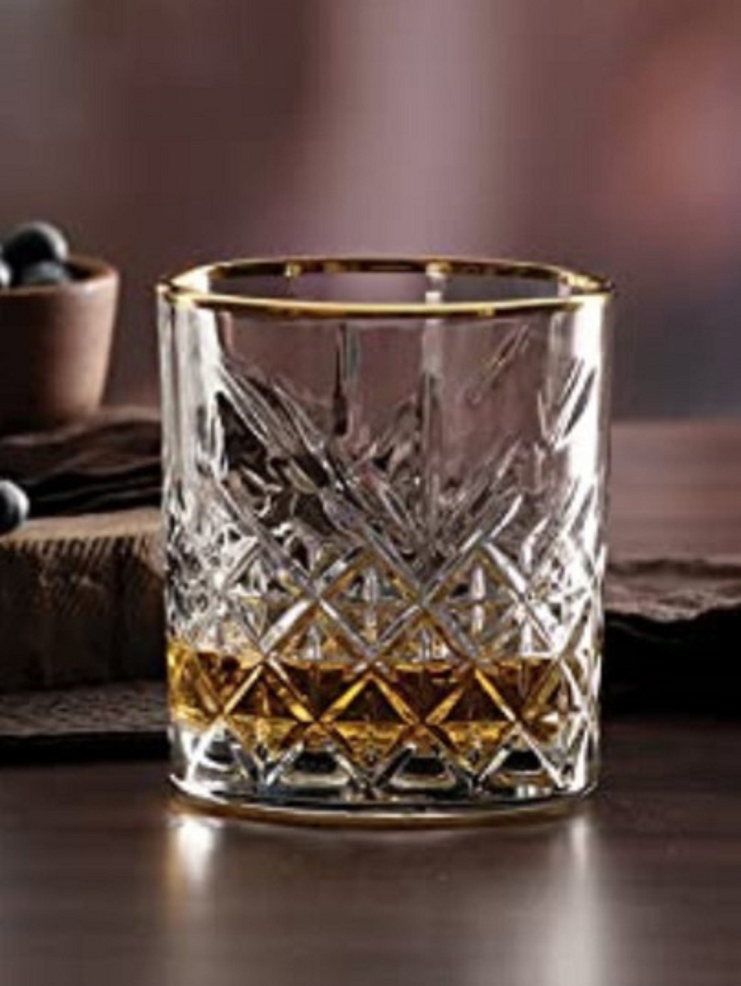 Crystal Cut Gold Rimmed Whiskey Glass, Gold Rims Rocks Glasses, Cocktail Glass, Groomsmen Gift