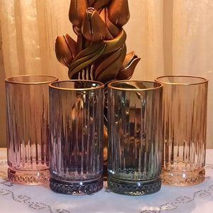 TINKER 11.5 oz Romantic Water Glasses,Elegant Gold Rimmed Glass Cups，  Premium Drinking Glasses Tumblers, Vintage Glassware for Juice, Beverages,  Beer