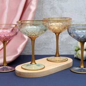 Vintage Style Coupe Glasses, Gold Rimmed Margarita Glasses, Colored Cocktail Glasses, Celebration Glasses, Bridesmaid Glasses