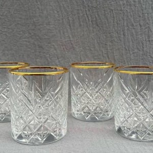 Crystal Cut Gold Rimmed Whiskey Glass, Gold Rims Rocks Glasses ...