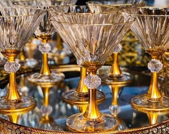 Luxury Gold Rim Martini Glasses Set | Elegant Vintage Style Cocktail Glassware | Wedding, Christmas & Home Bar Gift