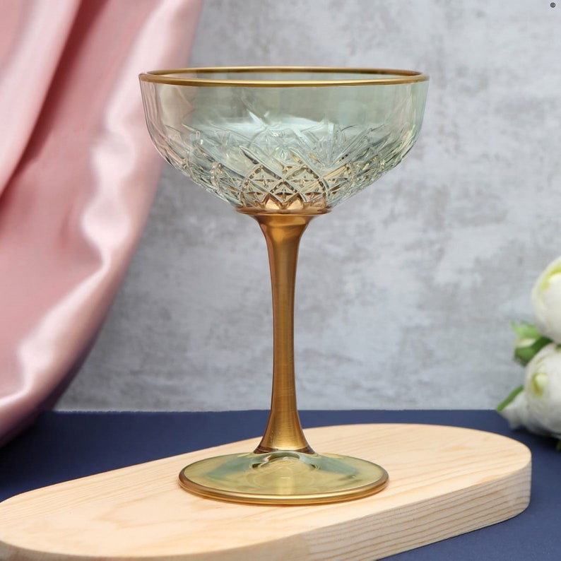 Colored Gold Rimmed Vintage Style Cocktail Glasses, Celebration Glasses, Wedding Glasses, Champagne Coupes, Pink Coupe Glasses image 9