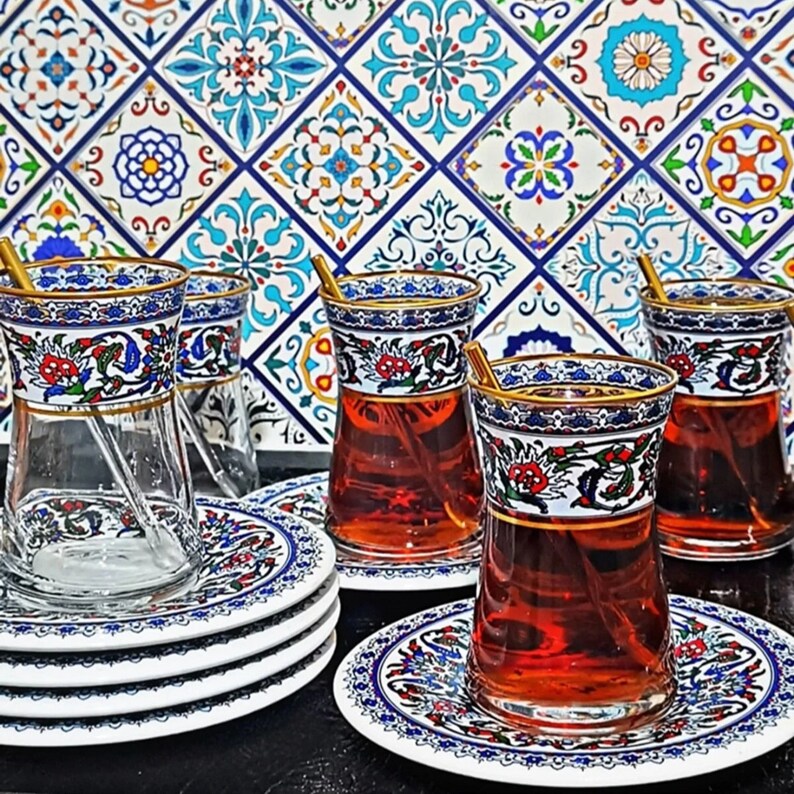 Turkish Tea Set Turkish Tea Cups and Saucers Tea Glasses and Etsy
