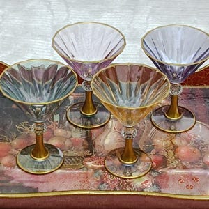 Elegant Colored Cocktail Glass, Gold Rimmed Margarita Glass, Martini Glass, Celebration Glasses