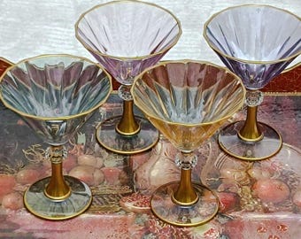 Vintage Style Colored Martini Glasses Set, Gold Rim Art Deco Coupe Glasses, Cocktail Glasses, Margarita & Espresso Martini Glass Gift