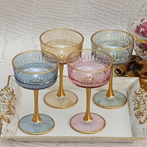 Colored Coupe Glasses: Vintage Style Gold Rim Cocktail Glasses