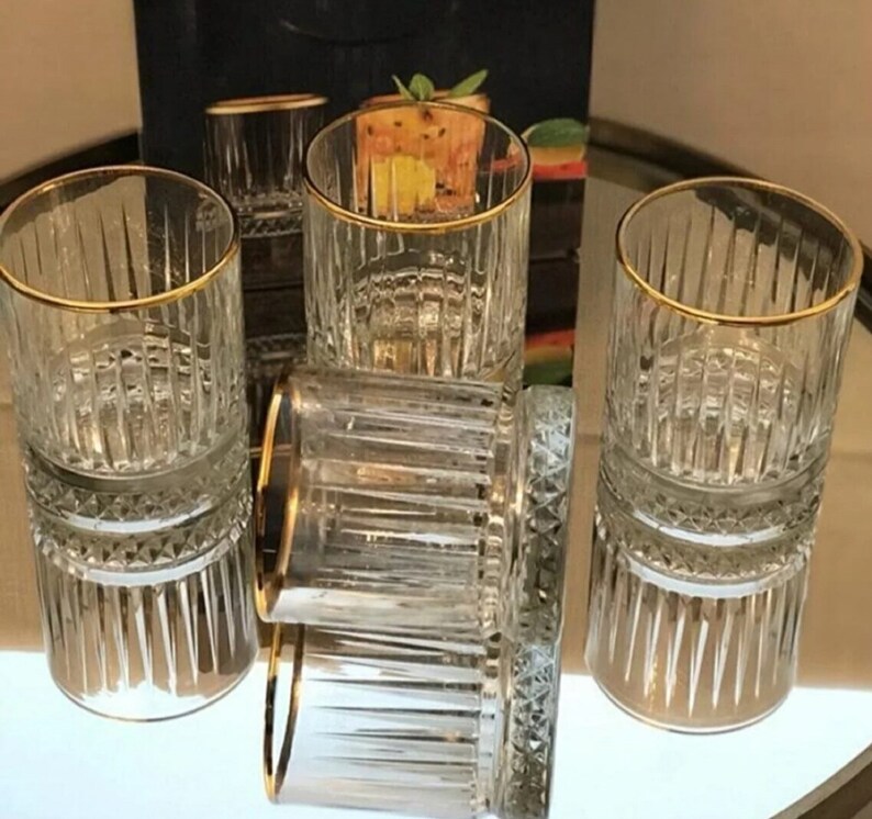 Crystal Cut Gold Rimmed Whiskey Glass Gold Rims Rocks - Etsy