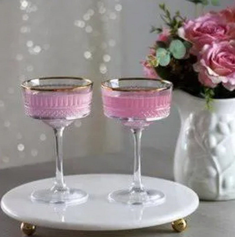 Set of 4 Gold Rimmed Champagne Glasses Martini Glasses Etsy