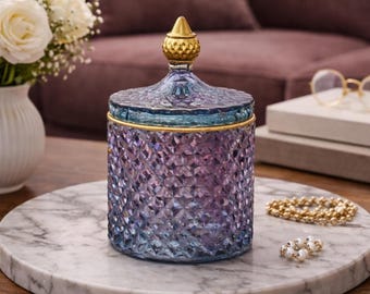 Blaue Glas-Bonbonniere mit Deckel, Apothekerglas im Vintage-Stil, dekoratives Schmuckglas, ästhetisches Wohndekor