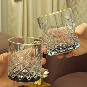 Crystal Cut Whiskey Glass: 22k Gold Rim Cocktail Glass
