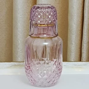 Pink Bedside Water Carafe with Glass Cup Lid: Nightstand Pitcher Set