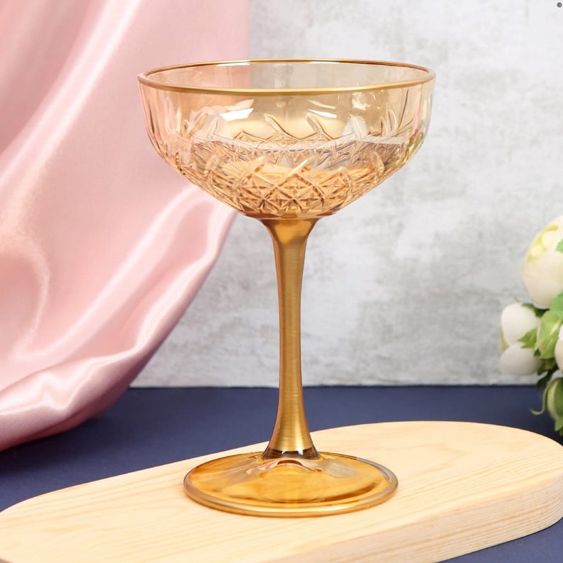 Colored Gold Rimmed Vintage Style Cocktail Glasses, Celebration Glasses, Wedding Glasses, Champagne Coupes, Pink Coupe Glasses image 5