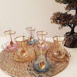 Handmade Turkish Tea Set: 6 Tea Cups & Saucers