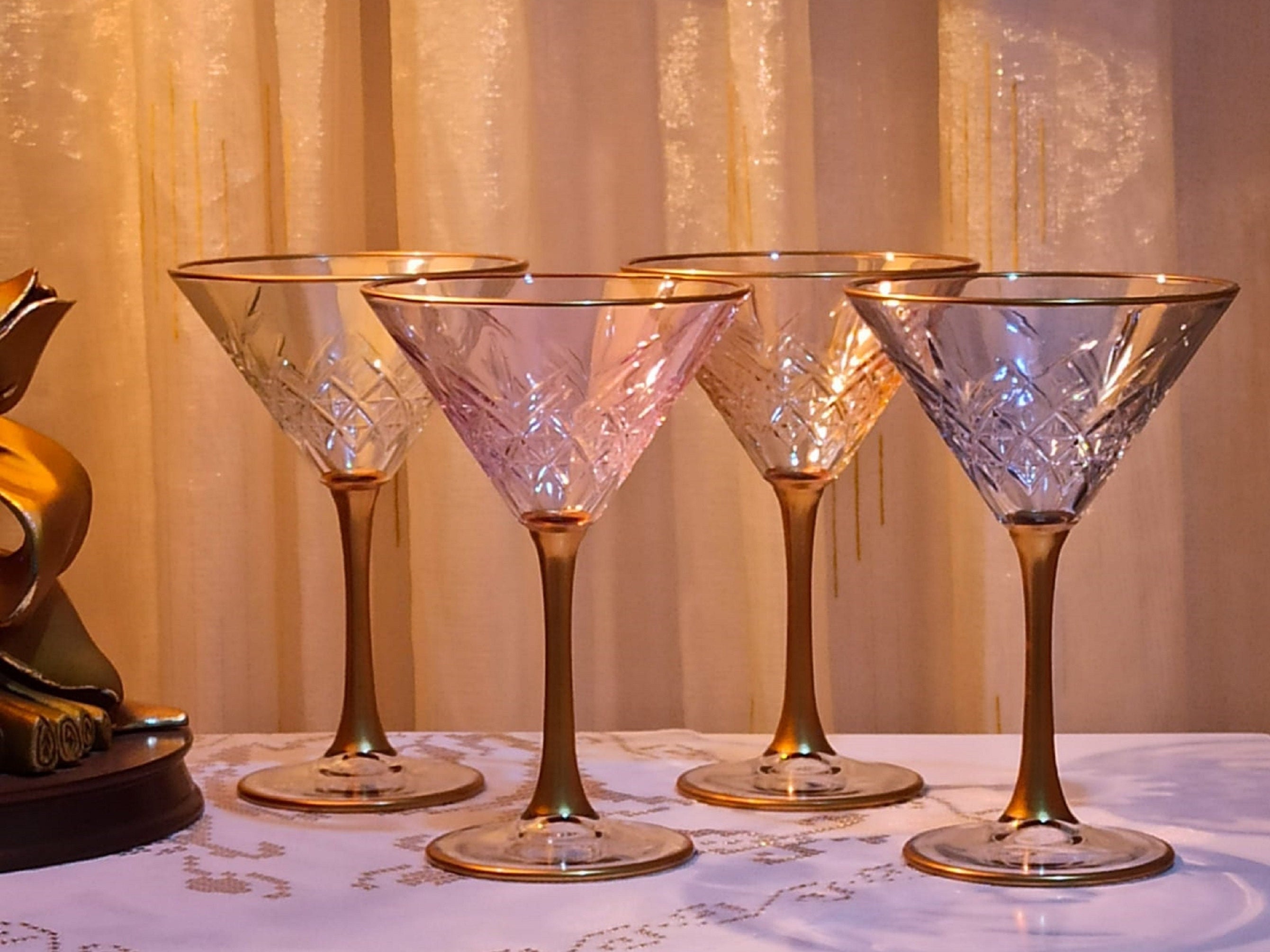 Gold Rimmed Colored Martini Glass Cocktail Glasses - Etsy