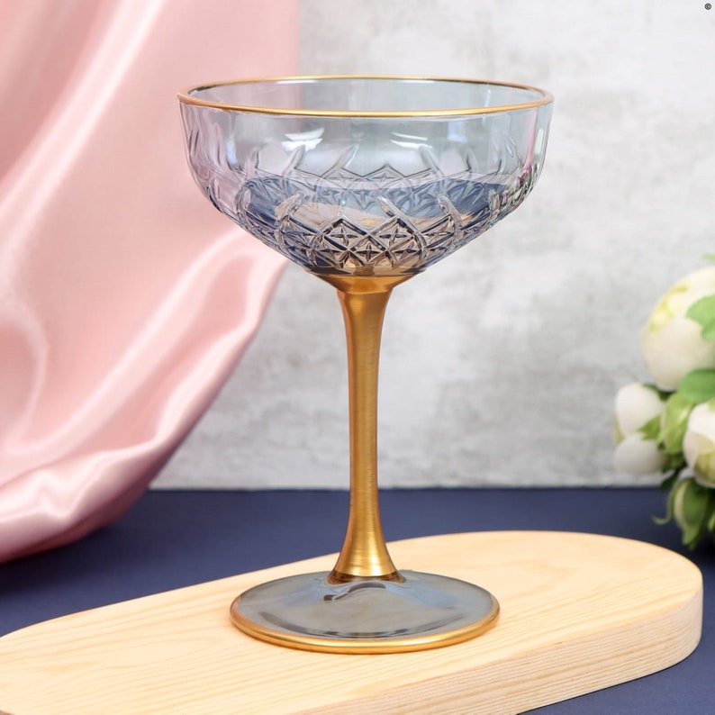 Colored Gold Rimmed Vintage Style Cocktail Glasses, Celebration Glasses, Wedding Glasses, Champagne Coupes, Pink Coupe Glasses image 4