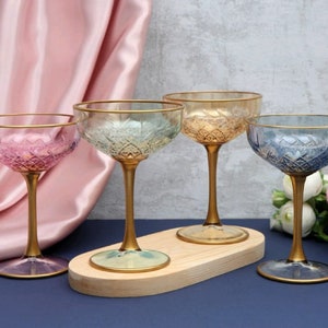 Colored Gold Rimmed Vintage Style Cocktail Glasses, Celebration Glasses, Wedding Glasses, Champagne Coupes, Pink Coupe Glasses image 8
