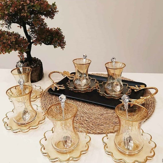 LAV Cay 12-Piece Turkish Tea Glasses Set with Gold Rim, 5 oz – LAV-US
