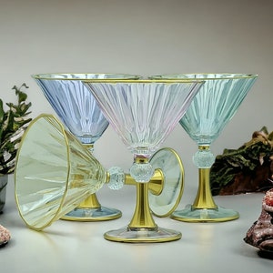 Elegant Colored Cocktail Glass, Gold Rimmed Margarita Glass, Martini Glass, Celebration Glasses