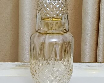 Amber Bedside Water Carafe Set with Tumbler, Gold Rim Glass Carafe with Cup, Art Deco Glassware, Nightstand Decor Gift