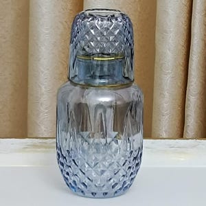 Blue Glass Bedside Carafe with Lid & Cup Set