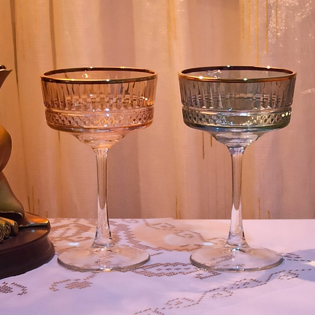 22k Gold Gilded Colored Cocktail Glasses Vintage Style Coupe Etsy